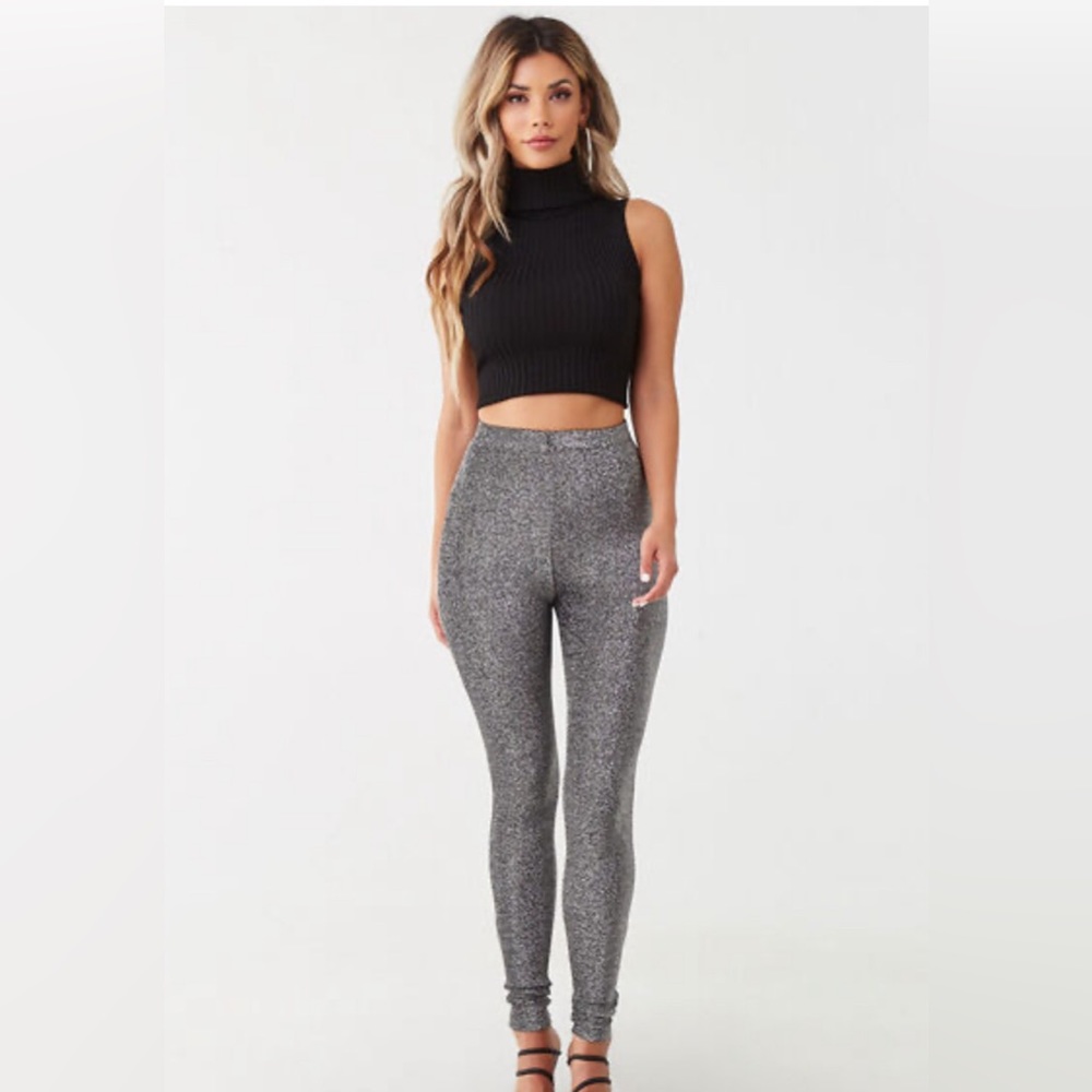 Forever 21 Silver High-Rise Metallic Leggings - Size Medium- NWT